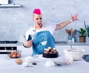 anna polyviou in kitchen with cake