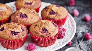 One Bowl Banana Raspberry Muffins